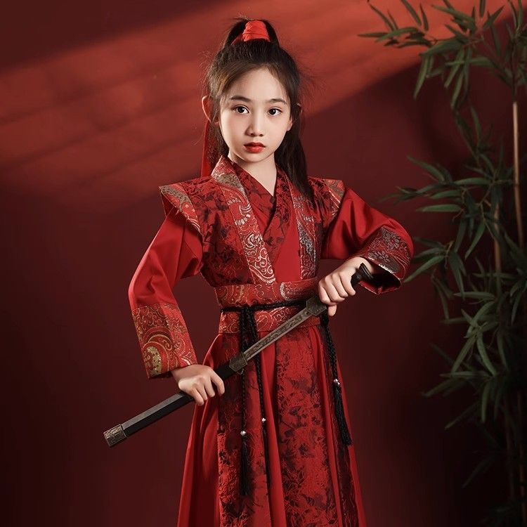 女童漢服冬裝2023新款小女孩連衣裙冬款兒童加厚古裝中國風唐裝裙