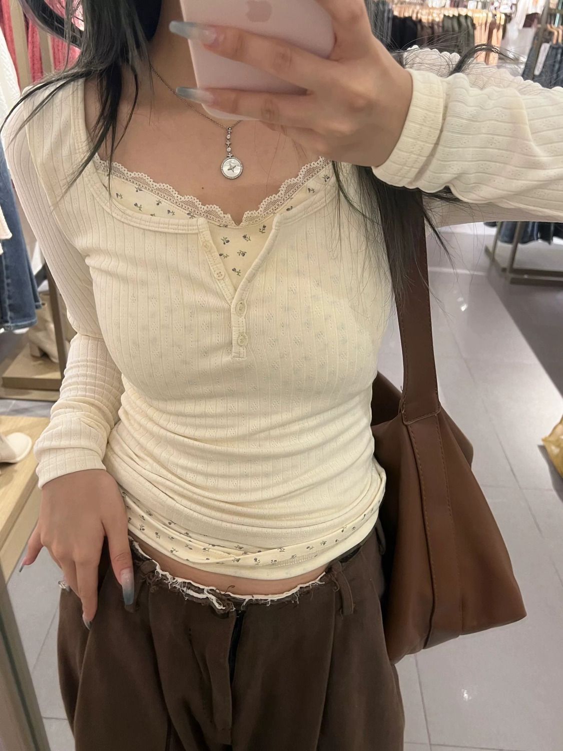 秋冬美拉德搭配小眾設計感顯瘦遮肚上衣假兩件純欲風淑女風打底衫