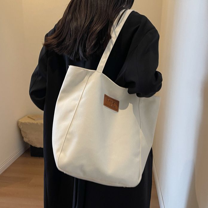 日系帆布包女大容量學生百搭單肩布袋韓版ins簡約休閒通勤托特包