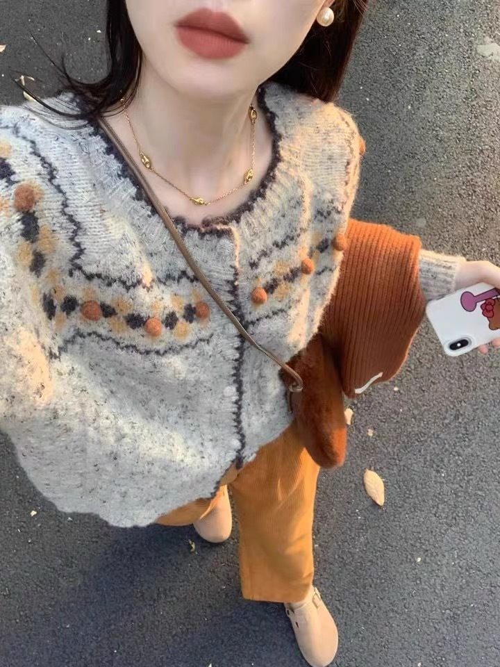 高級感超好看毛衣女秋冬刺繡上衣慵懶風軟糯外套灰色針織開衫外穿