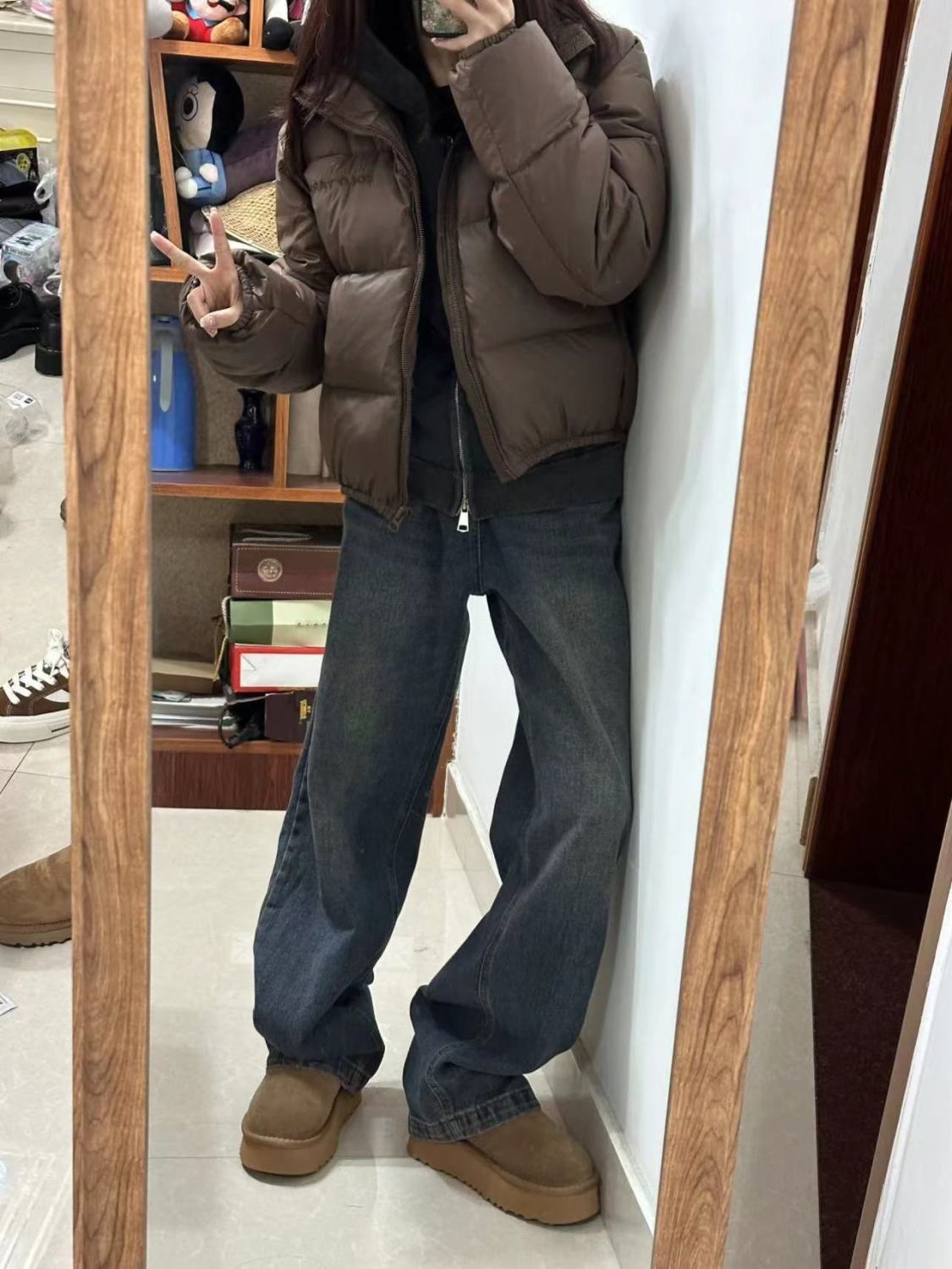 美式高街直筒牛仔褲女秋冬新款復古高腰寬鬆顯瘦辣妹闊腿拖地褲子