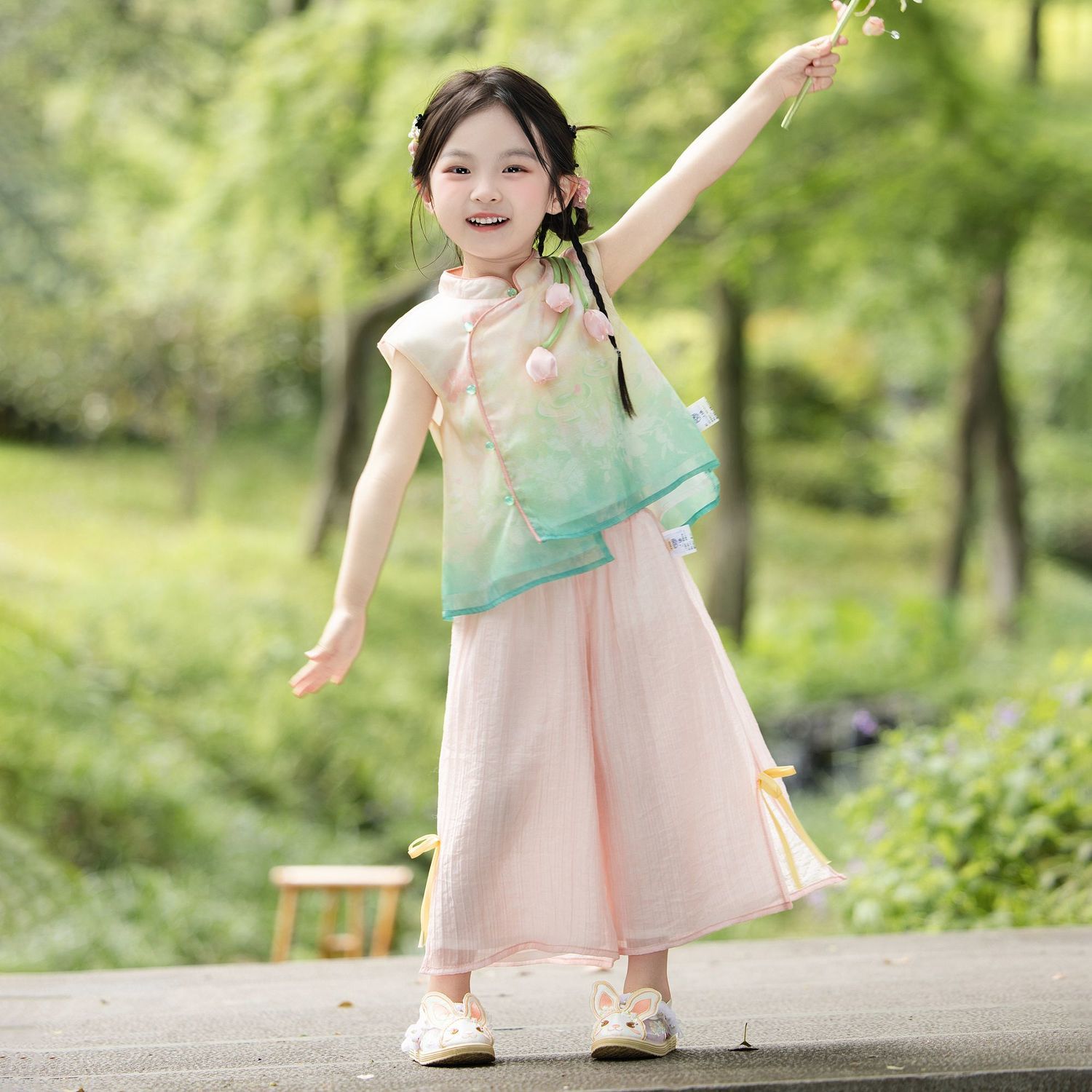 女童2026新款新中式国风荷花郁金香汉服套装夏季洋气宝宝套装