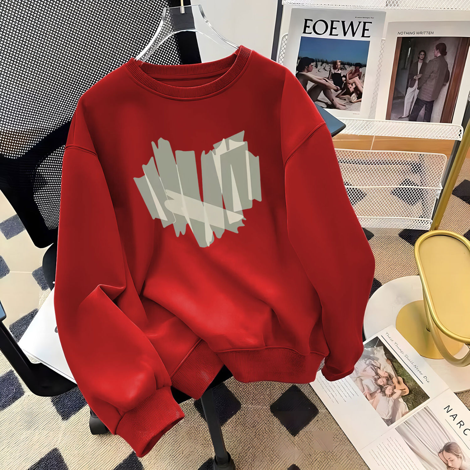 新年紅色印花衛衣女2024本命年喜慶情侶班服圓領長袖潮流上衣冬季