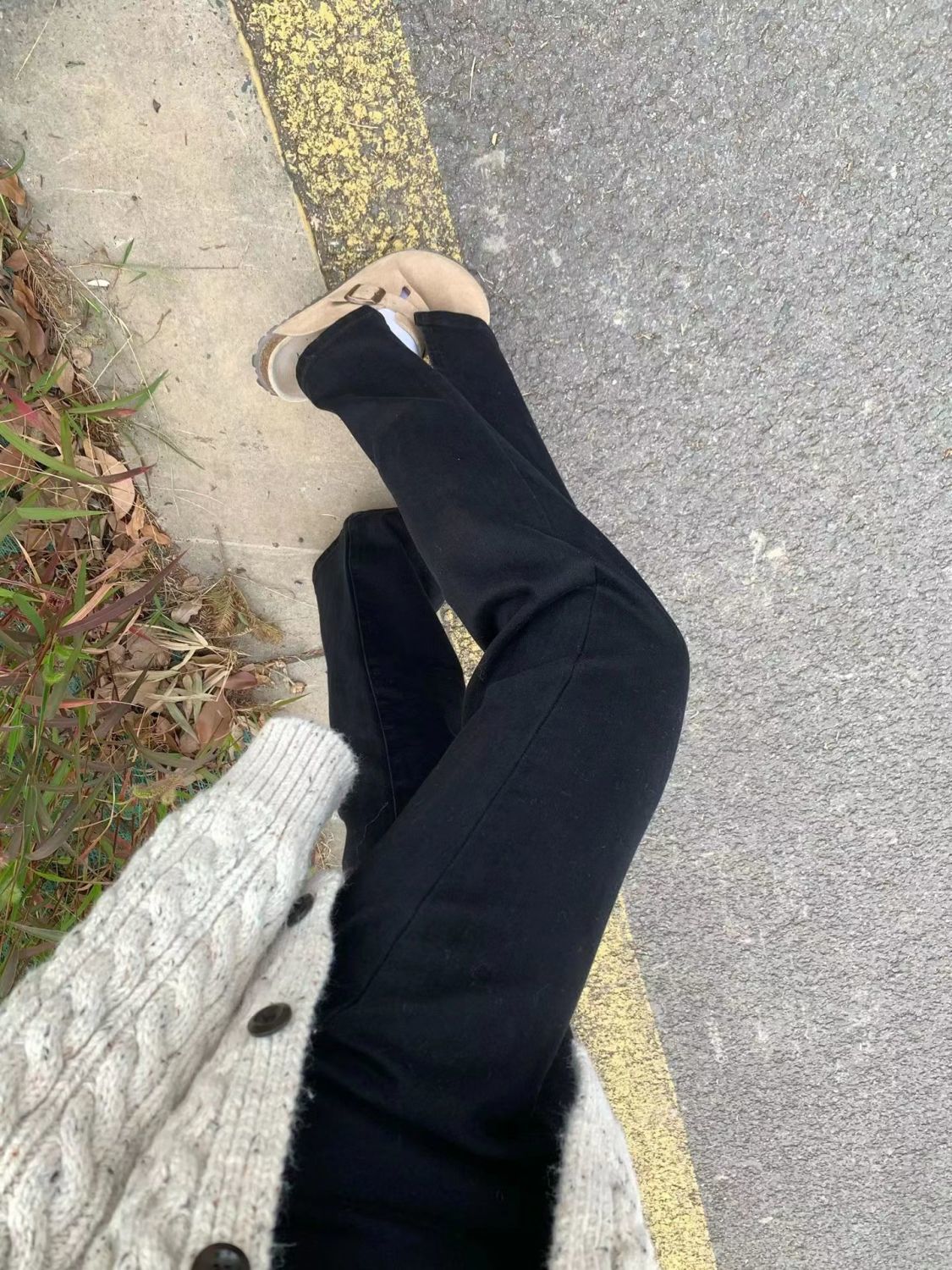 大碼黑色開叉牛仔褲女秋冬季修身寬鬆高個子顯瘦高腰直筒拖地長褲