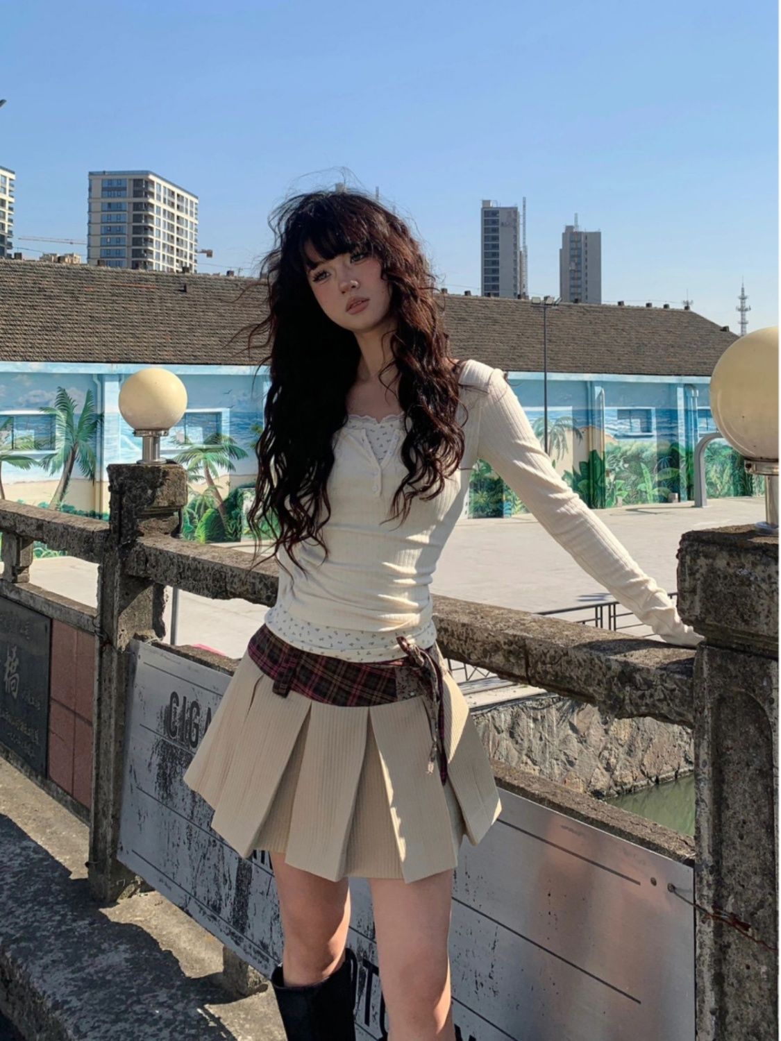 假兩件碎花長袖t恤女春秋冬設計感小眾修身顯瘦內搭打底別致上衣