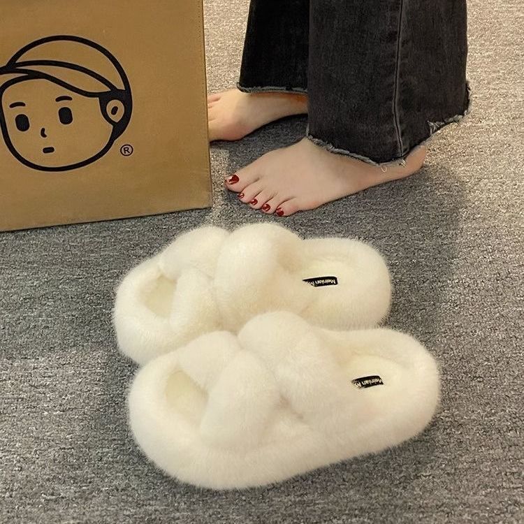 歐貨增高厚底毛毛拖鞋女外穿2023新款秋冬季網紅高級感超軟棉拖鞋