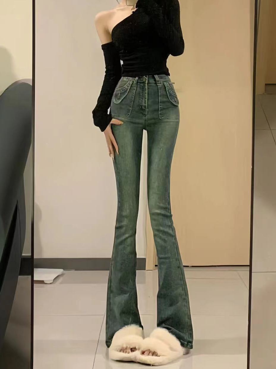 美式復古緊身設計感微喇叭牛仔褲女秋季高腰彈力顯瘦馬蹄褲ins潮