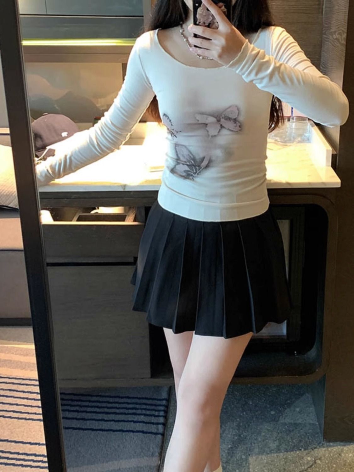 美式辣妹蝴蝶扎染長袖T恤女秋季新款薄款修身顯瘦百搭上衣打底衫