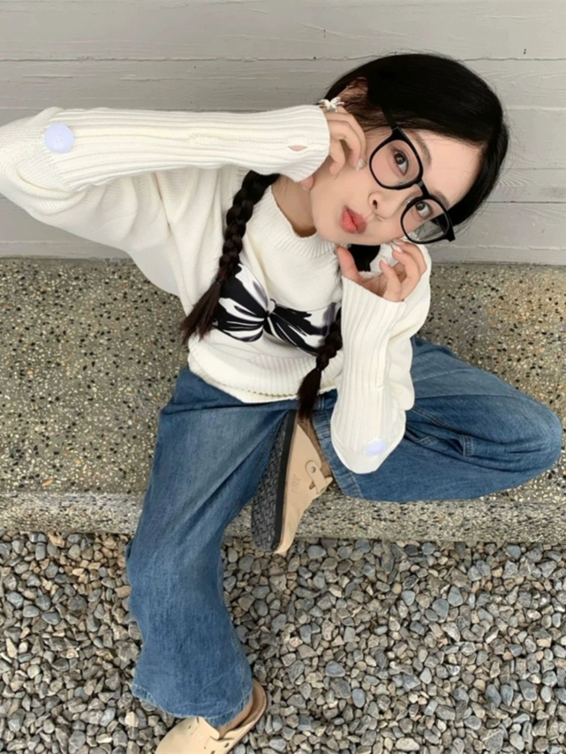 美式復古蝴蝶結印花半高領毛衣女秋冬辣妹修身顯瘦內搭針織衫上衣