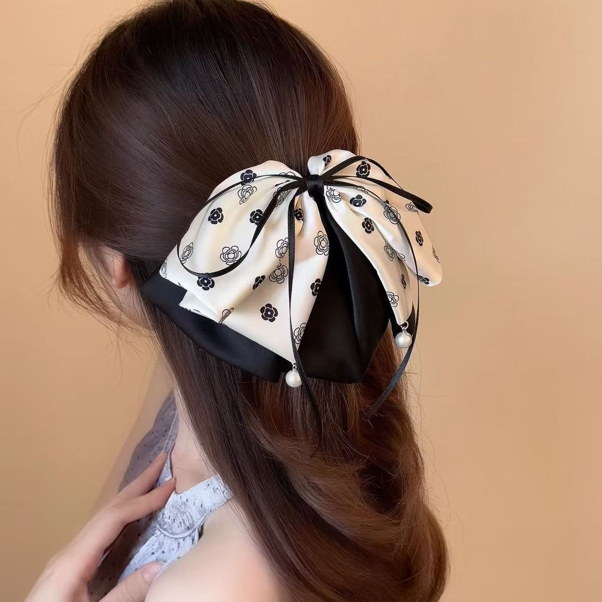 Satin Kamelie Perlen Haarspange Mit Schleife Für Zopf_voghion.com