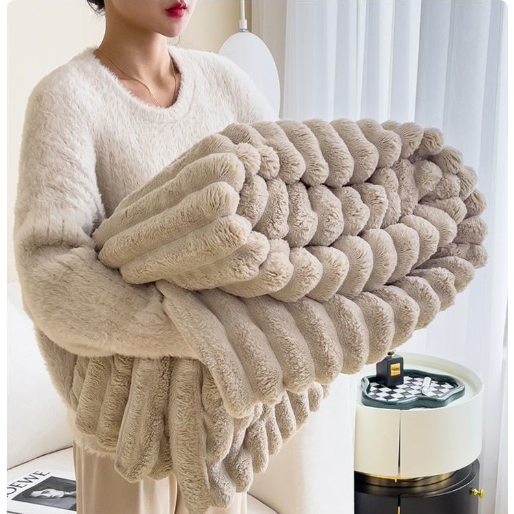 兔毛绒ins风毛毯多功能盖毯加绒加厚冬季办公午睡披肩仿兔绒毯子