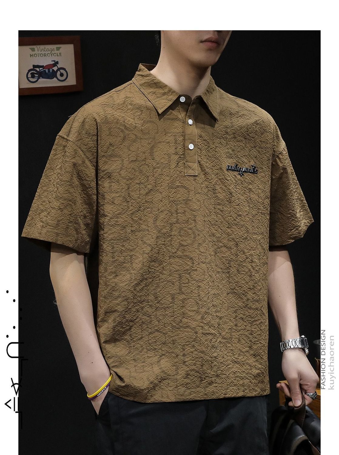 Polo américain à manches courtes pour homme, coupe ample, grande taille, marque tendance 2026, nouveau t-shirt à col rabattu_voghion.com
