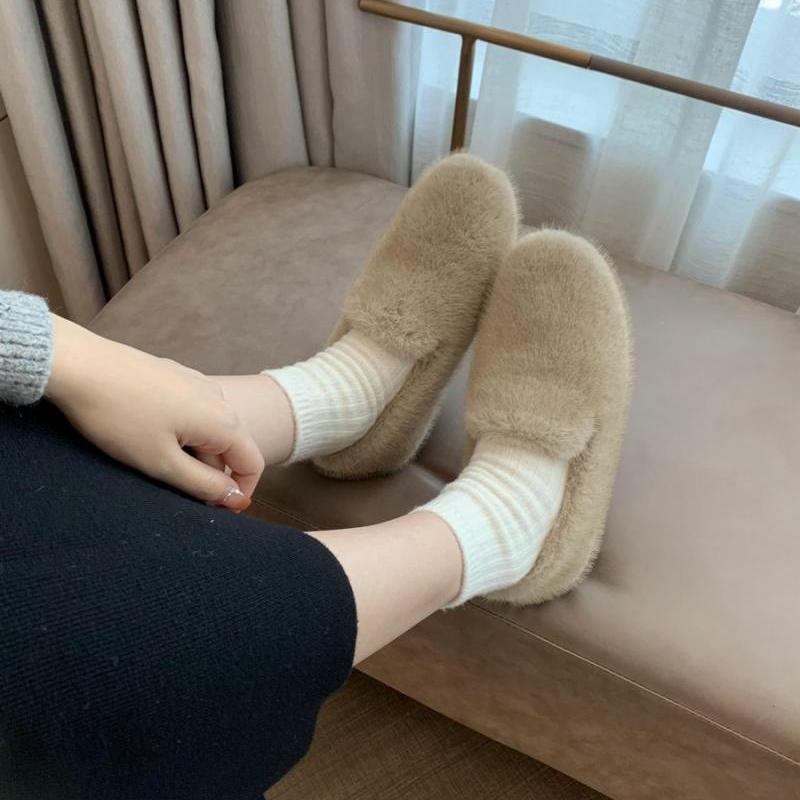 巨美自留~毛毛鞋女冬外穿加絨仙女一腳蹬懶人保暖豆豆單鞋