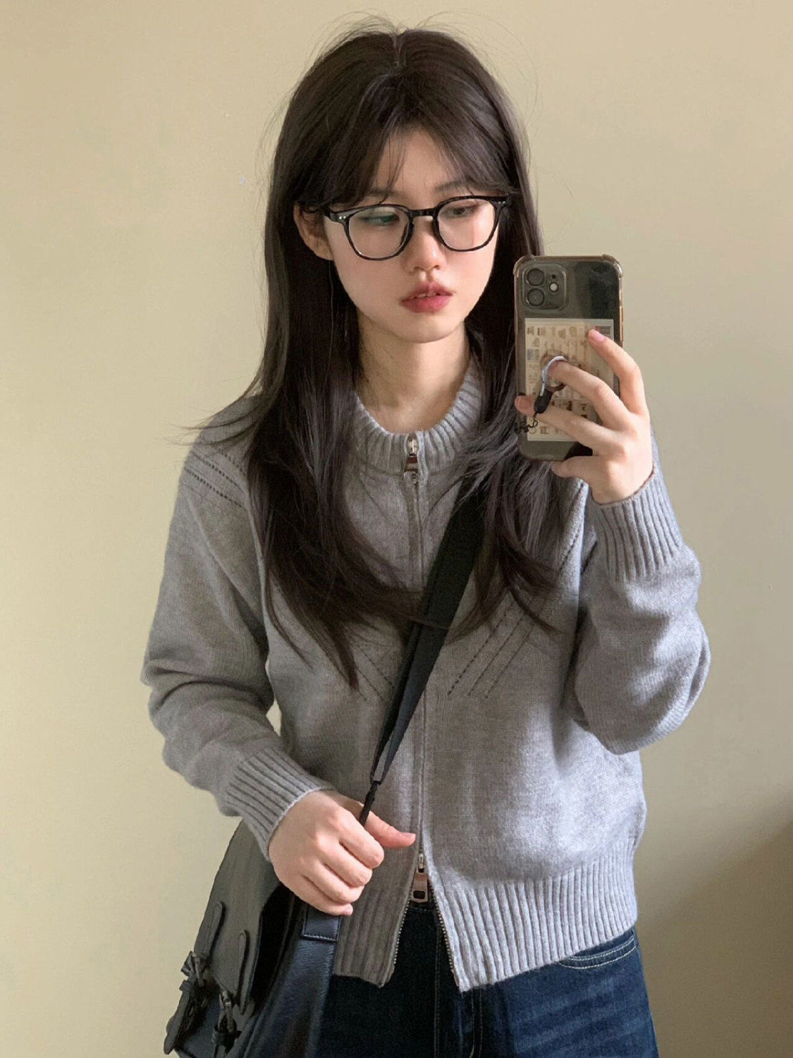 Double zipper knitted cardigan sweater for women autumn and winter 2023 new style small high-end niche chic short jacket