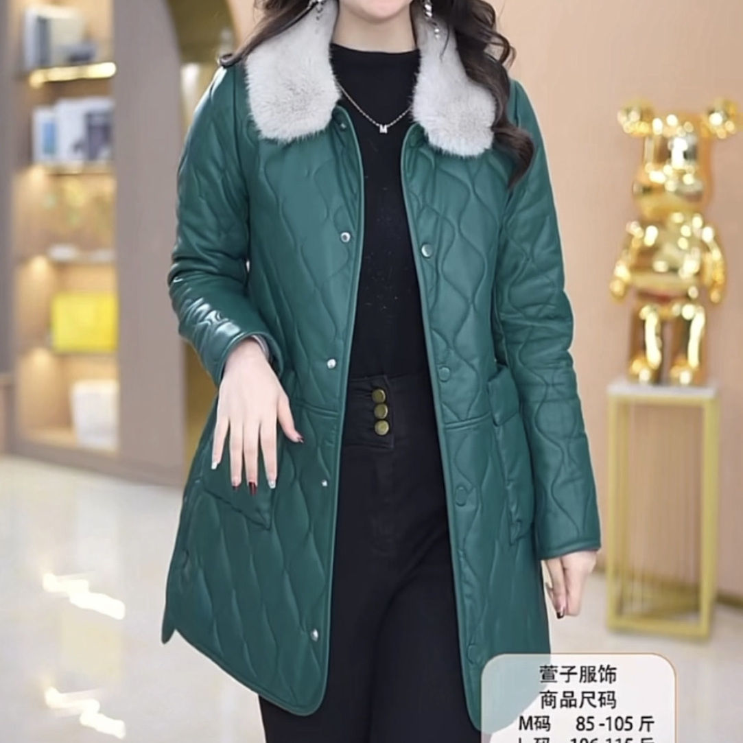 水洗蛋白皮棉衣外套女中長款2023新款冬季女高檔媽媽氣質毛領棉服