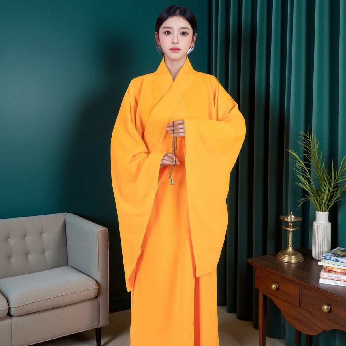 大袖小袖海青居士服咖啡色海青禅修服法衣海清透气不透明僧衣宽袖 detail 4
