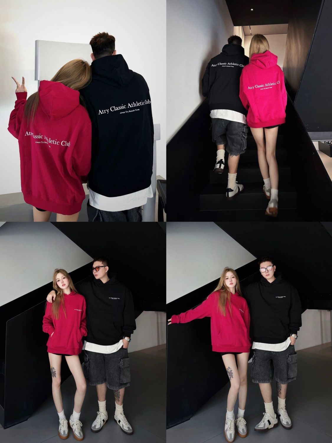 National trend American retro letter print rose red hooded sweatshirt for women autumn and winter new loose heavy cotton jacket
