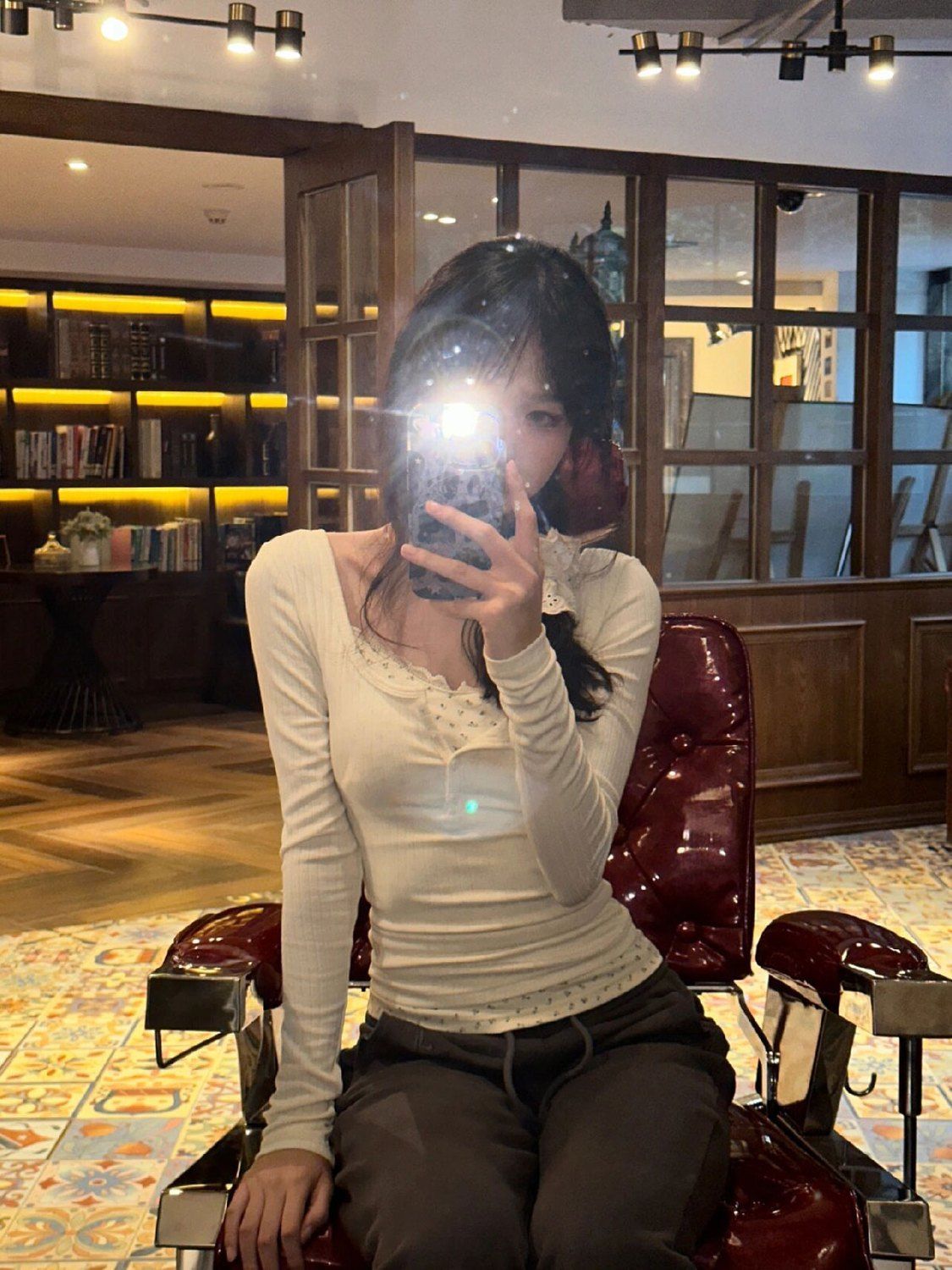 純欲辣妹復古碎花長袖打底衫女秋冬內搭緊身收腰高級感假兩件上衣