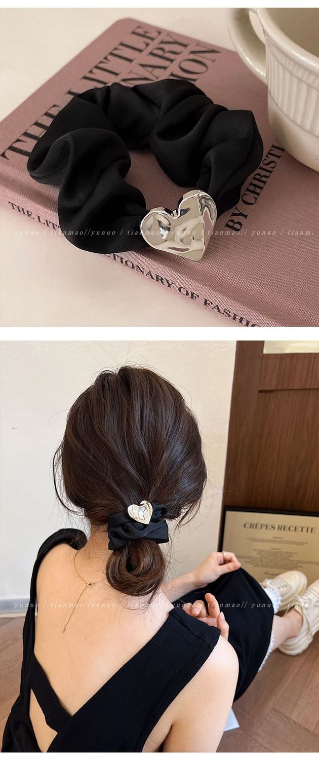 Schwarzes Kamelien-haargummi Mit Schleife Exquisites Leder-scrunchie_voghion.com