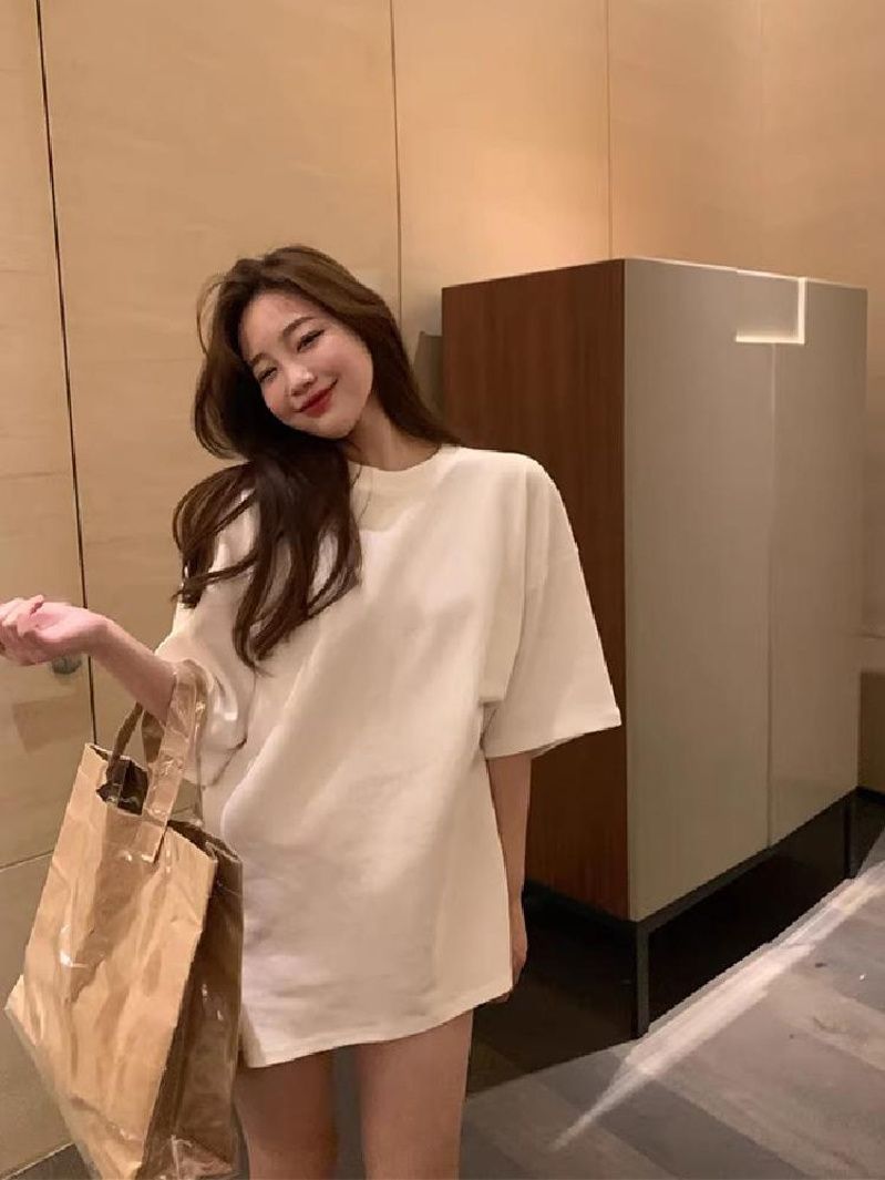 2024新款純棉夏裝短袖t恤女黑色寬鬆顯瘦半袖大碼韓版上衣服ins潮