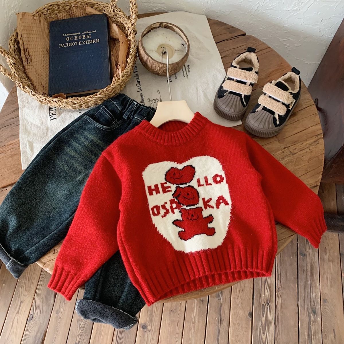 Maglione in maglia rosso per bambini pullover invernale bimbi_voghion.com