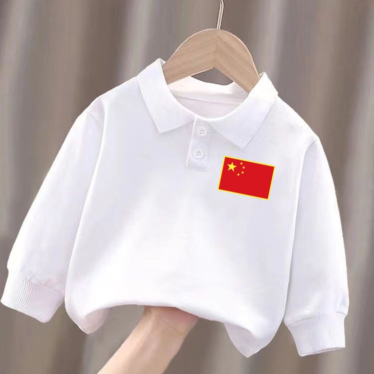 Children's long-sleeved Chinese style white t-shirt 2023 spring and autumn pullover polo shirt for big children, national fashion baby bottoming shirt