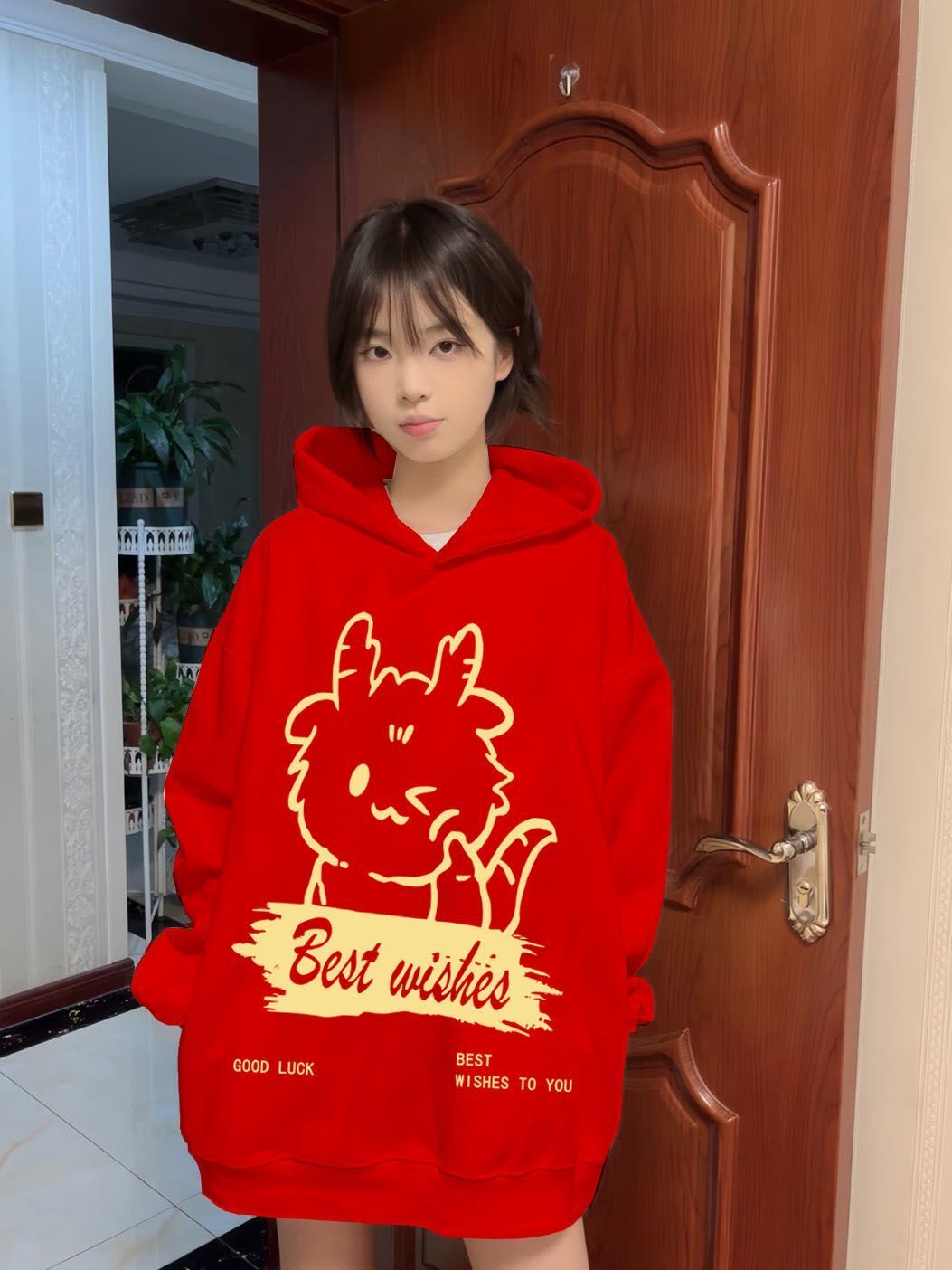 龍年本命年情侶裝新年戰袍紅色衛衣男女秋冬新款加絨加厚連帽外套