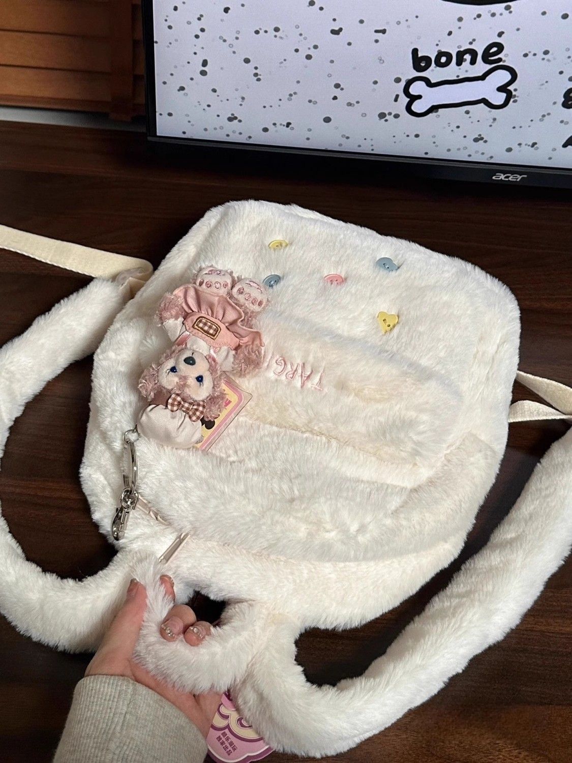秋冬少女甜心毛絨小背包暖呼呼雙肩包2023新款毛茸茸枕頭包手提包