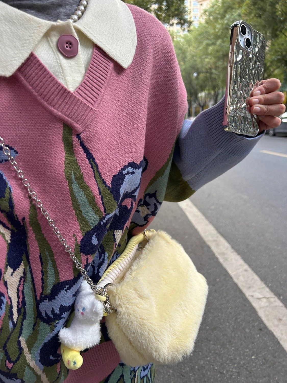 昭尚定製女包黃色毛茸茸小包可愛鏈條斜跨包時尚小眾手提毛毛包