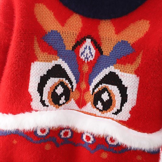 Children's Mink Velvet  Knitted Sweater New Year's New Year's New Year's New Year's Baby Plus Velvet Red New Year's Eve Thickened Autumn and Winter