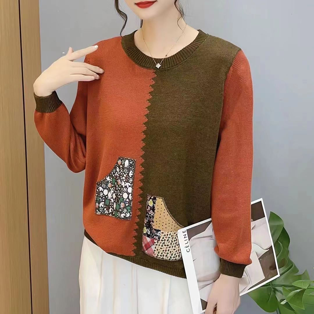 網紅爆款高檔中年女休閒時尚秋冬毛衣針織衫圓領寬鬆百搭打底衫