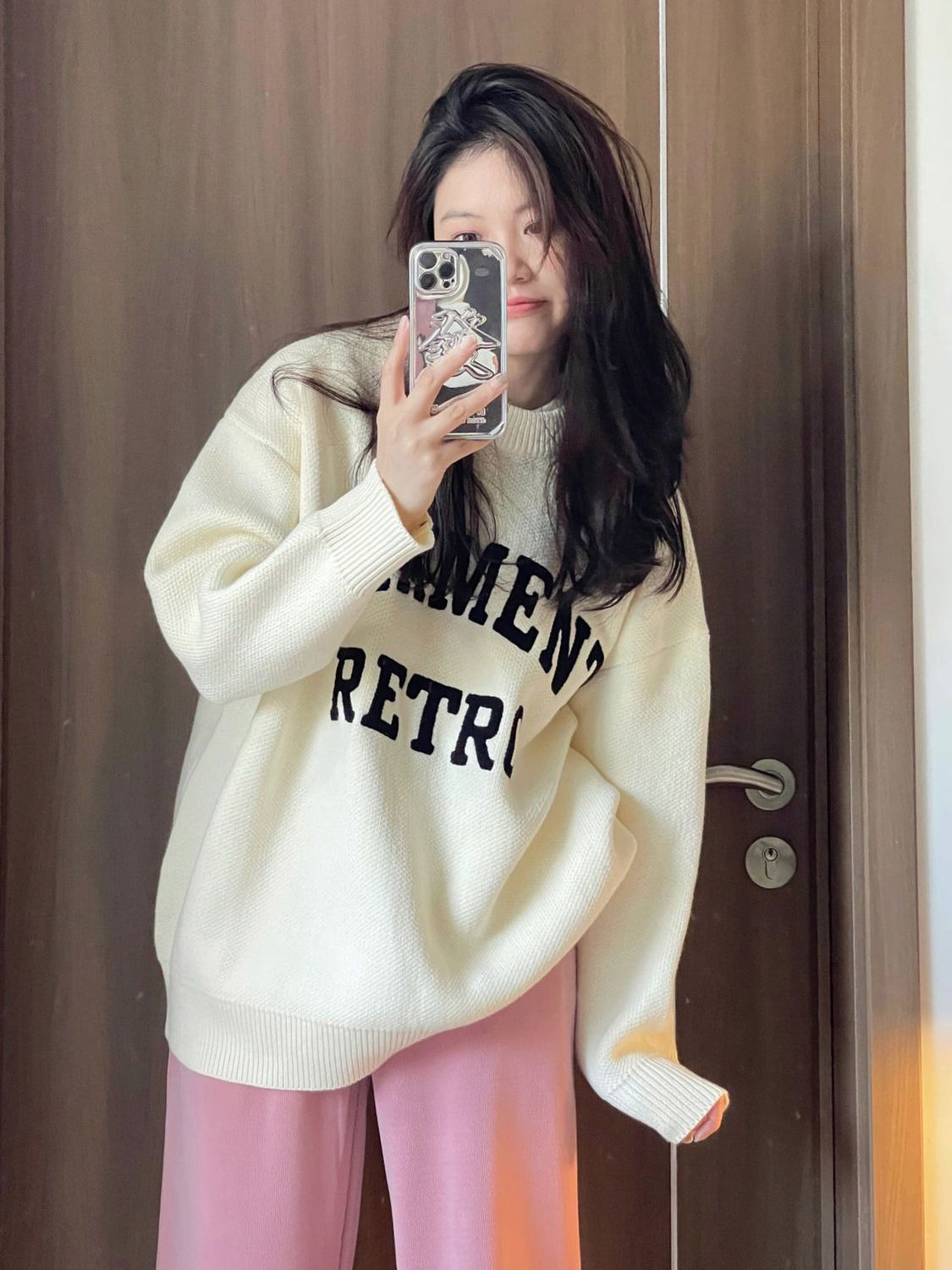 奶fufu學院風套頭字母毛衣女秋冬慵懶高級感超好看寬鬆針織衫上衣
