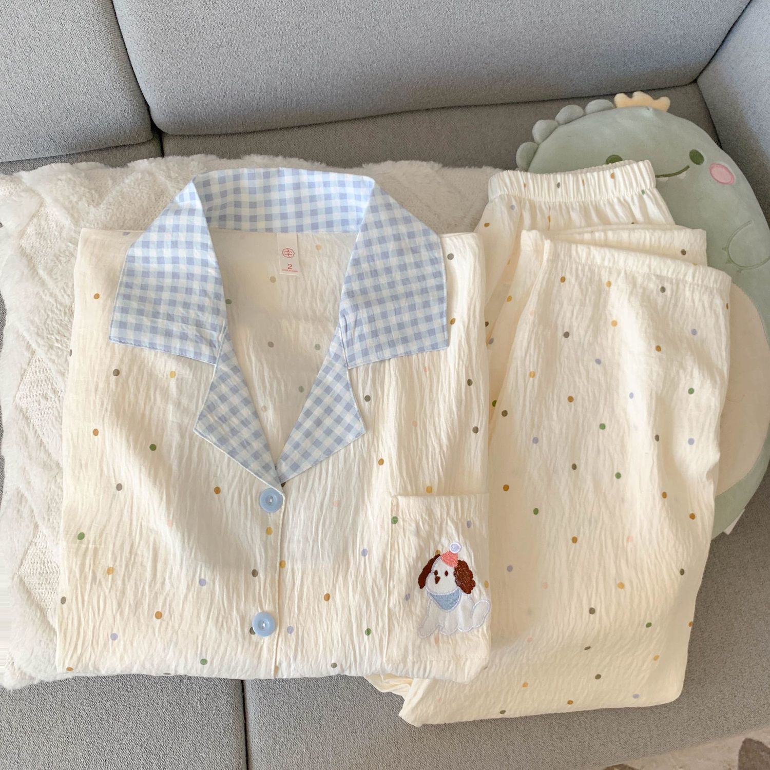 波点小狗睡衣女春秋季长袖长裤2025新款云朵棉卡通学生可爱家居服