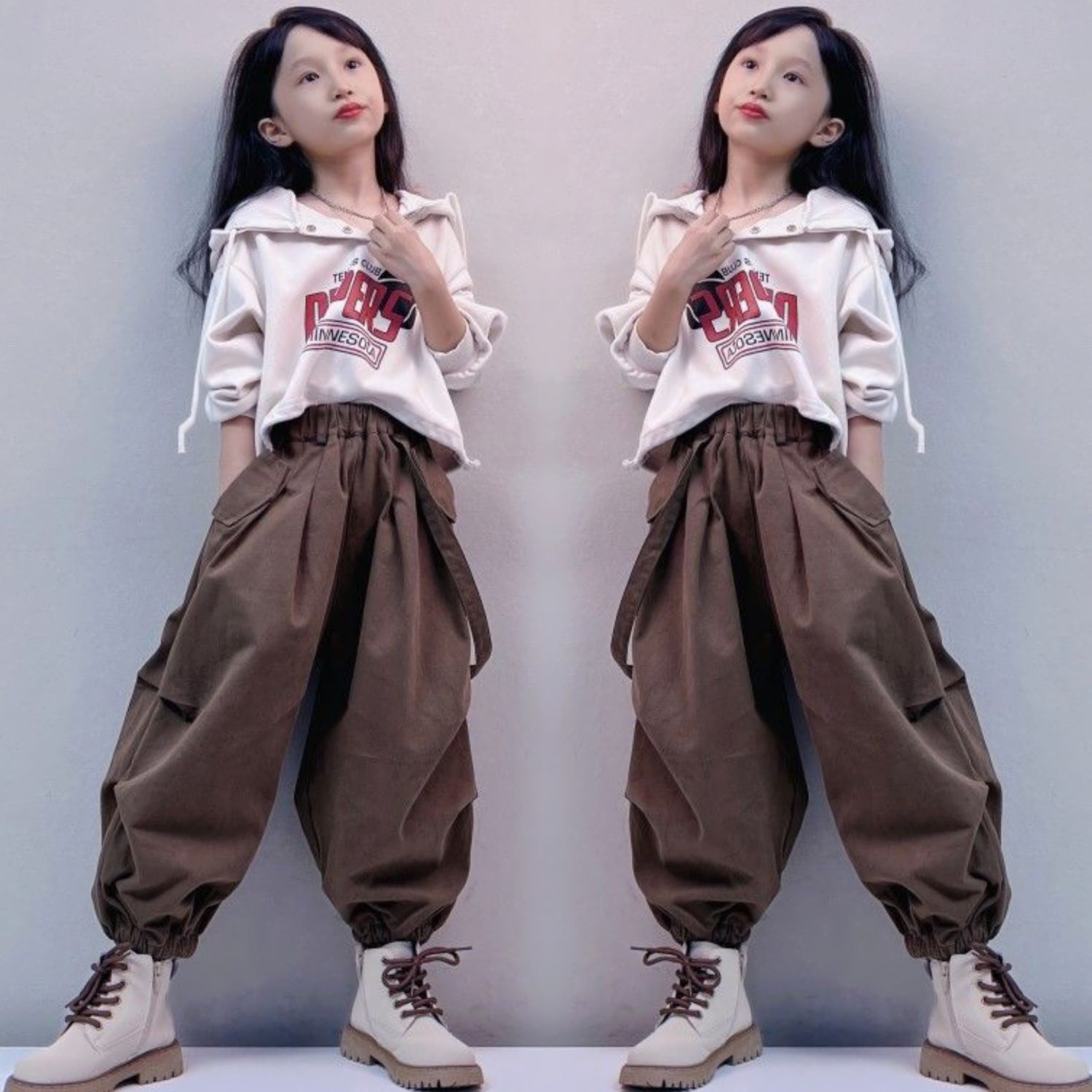 女童秋季連帽衛衣套裝2023新款兒童洋氣休閒長褲爆款網紅兩件套潮