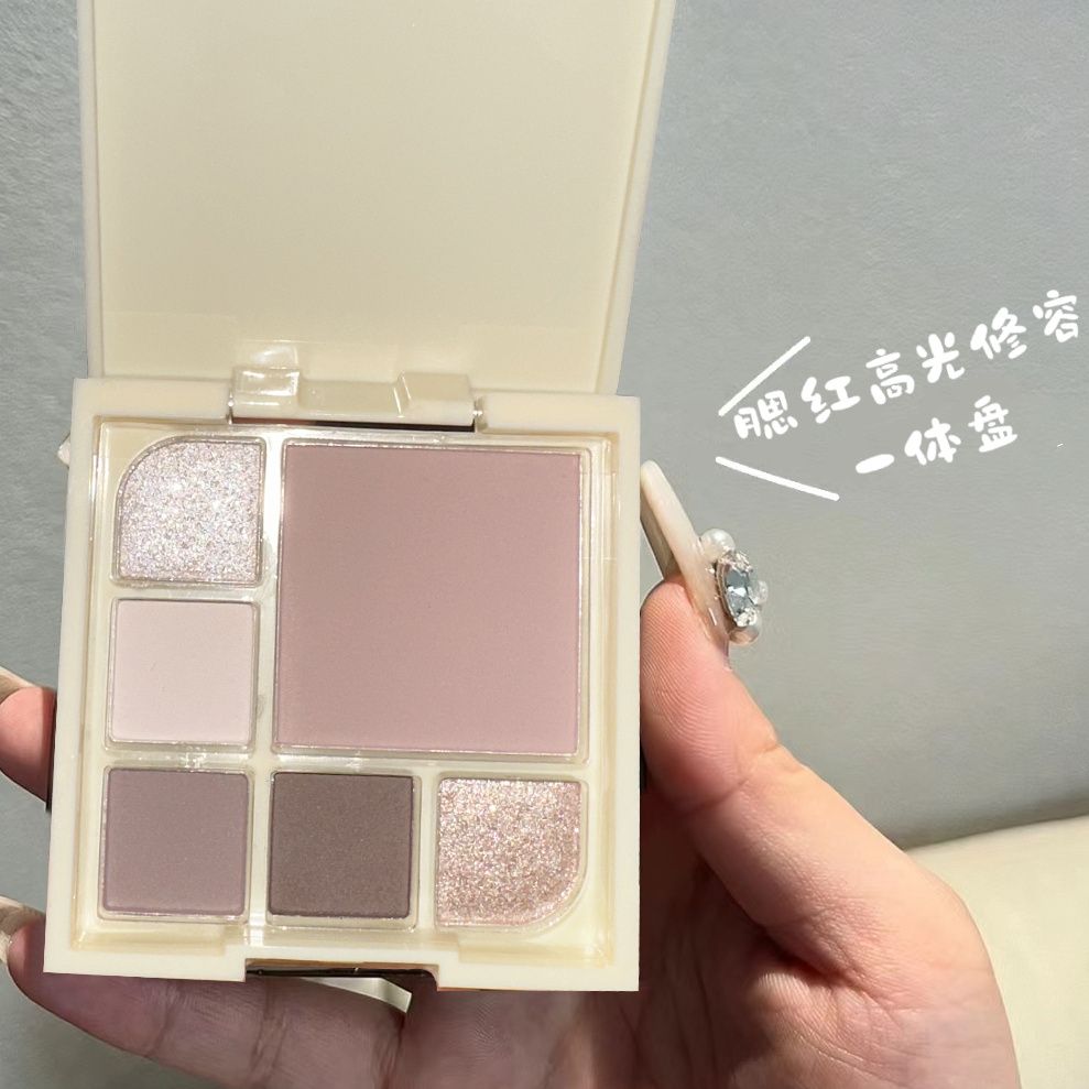 低飽和高光腮紅修容一體盤綜合多功能眼影盤珠光啞光防水眼影新款