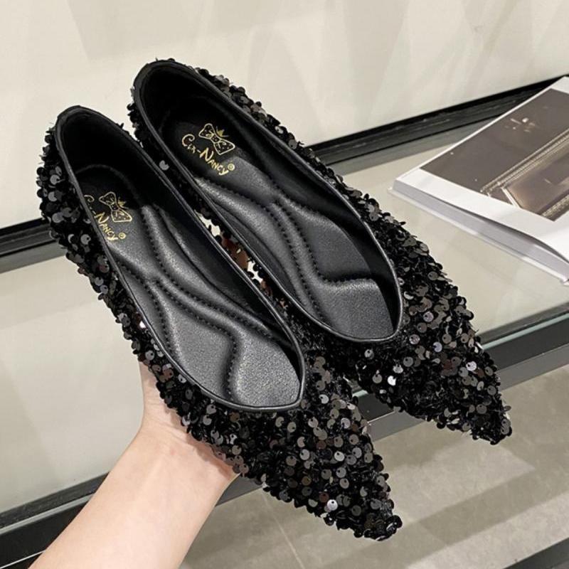 Xiaoxiangfeng pointed toe flat shoes for women 2023 summer new style niche lady shoes soft sole shoes glitter floating shoes