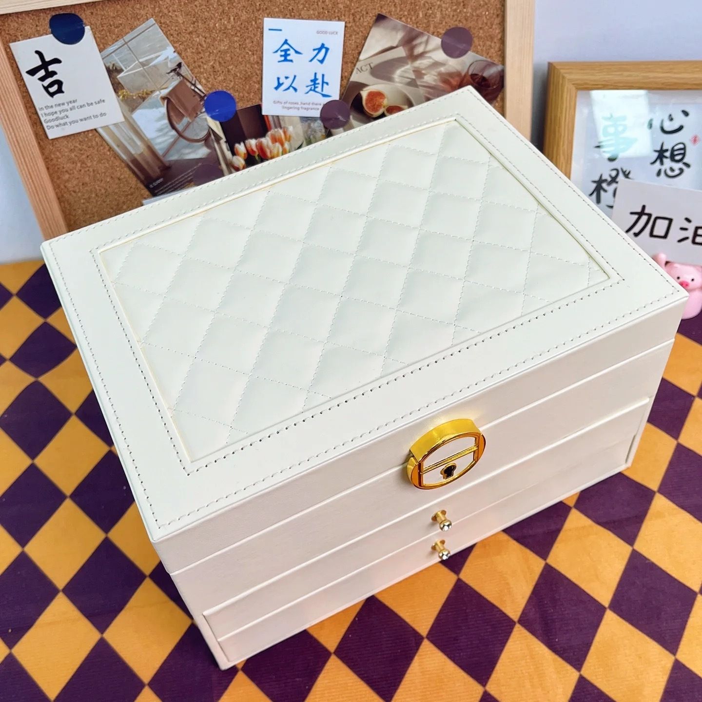 ins风饰品收纳盒高级皮结婚订婚戒指耳环项链手表手镯黄金珠宝盒 图片 2