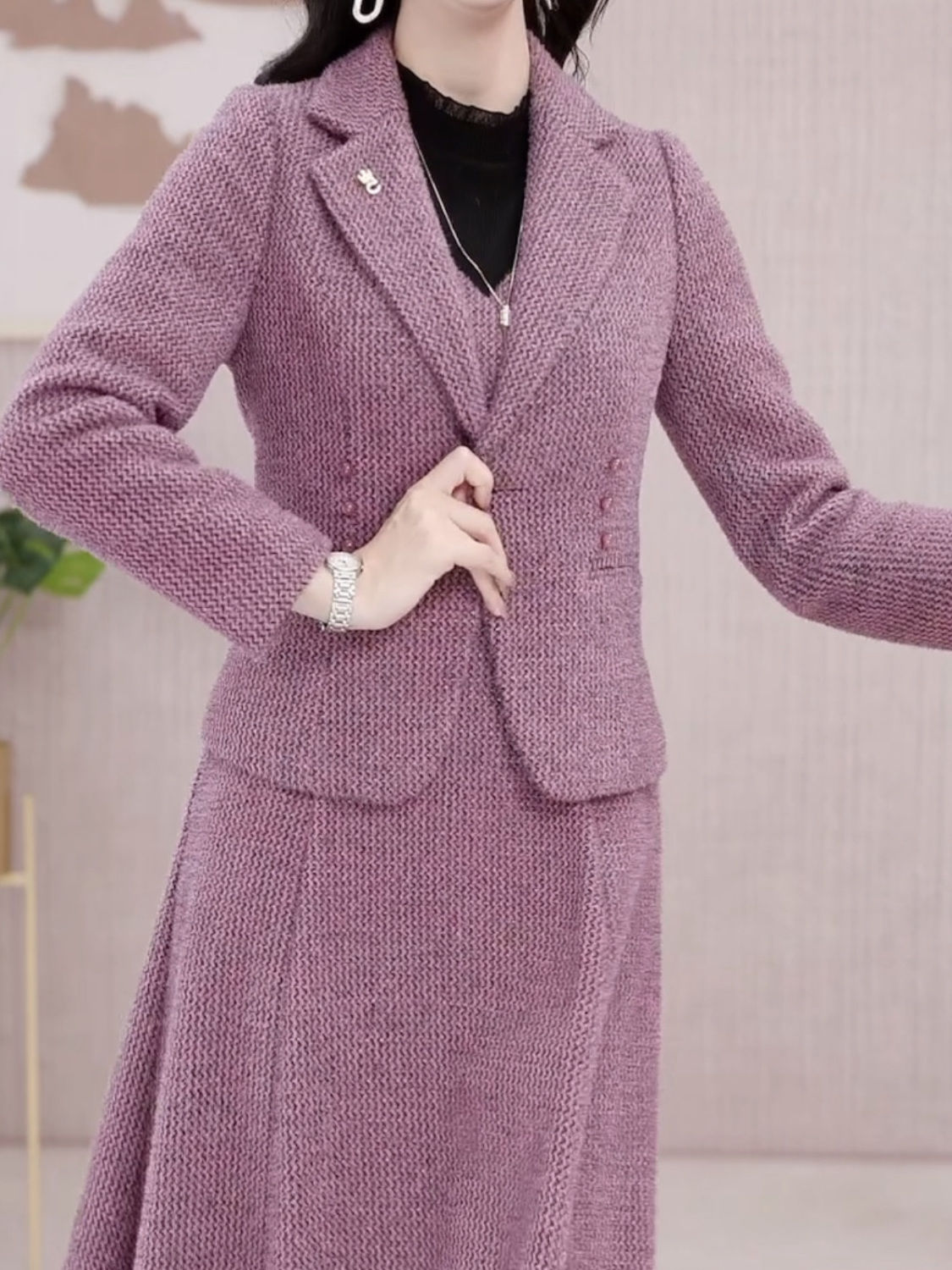高檔雪尼爾兩件套2023秋冬新款西裝外套連衣裙兩件套時尚套裝裙女