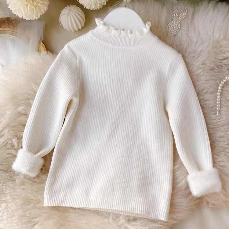 Girls Korean sweater  new winter one-piece velvet sweater half turtleneck plus velvet thickened baby girl sweater outer
