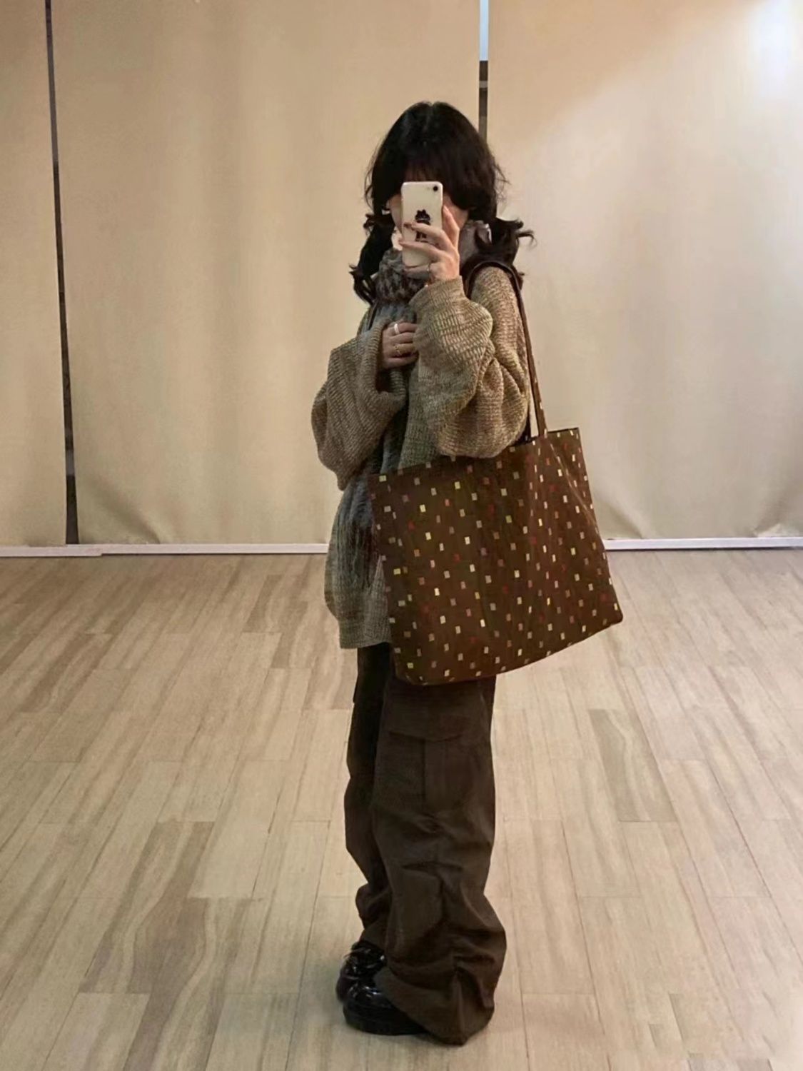 美拉德七彩斑點單肩包包女2023新款百搭大容量學生上課托特帆布包