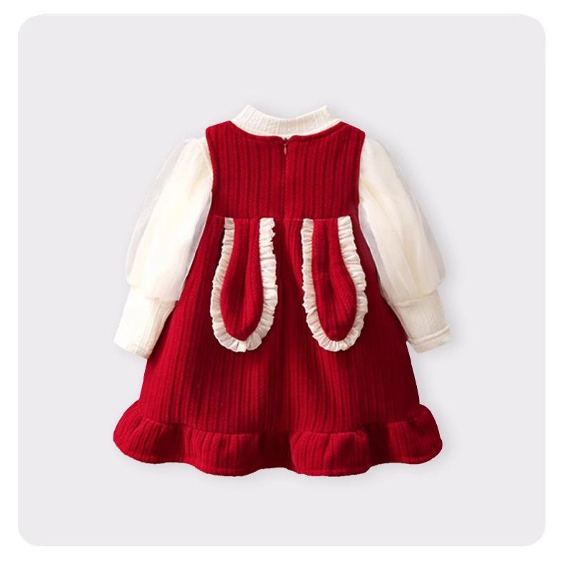 女童连衣裙秋冬季儿童洋气公主裙周岁礼服时髦宝宝冬装加绒两件套