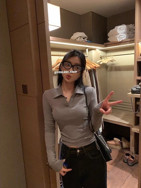 美式正肩德絨加厚掐腰打底衫女內搭修身抽褶polo領加絨長袖t恤冬