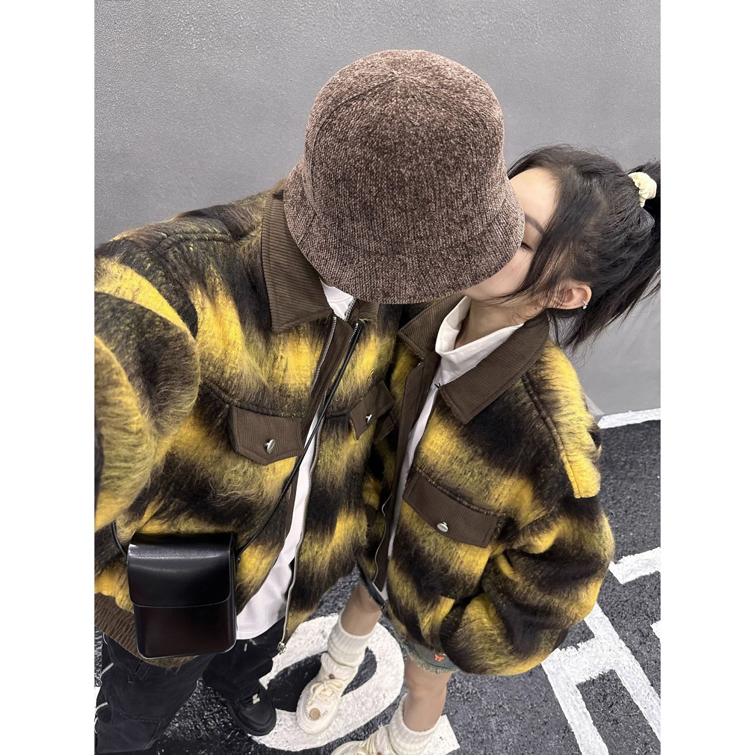 Autumn and winter American woolen gradient plaid jackets for men and women, loose design lapels, couple's small fragrant style jacket trend