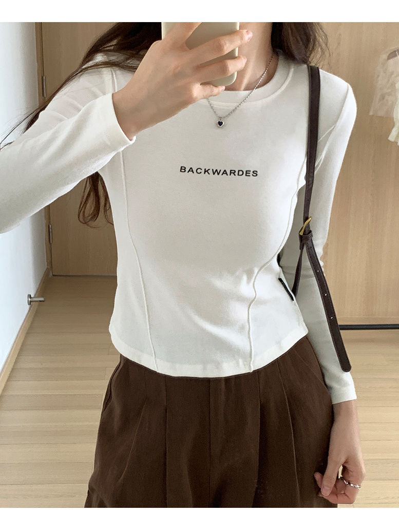 歐貨黑色長袖t恤女2023年秋季新款修身顯瘦短款內搭打底衫上衣ins
