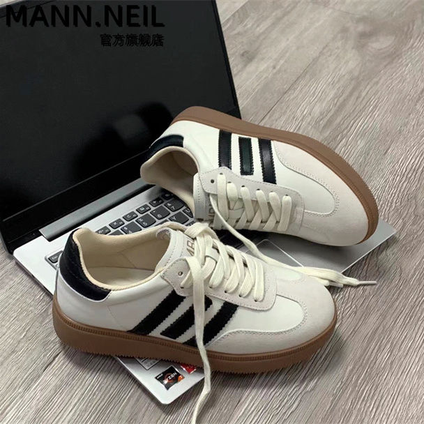 Mann Neil 復古德訓鞋女款阿甘小白鞋春秋款輕便平底休閒運動板鞋