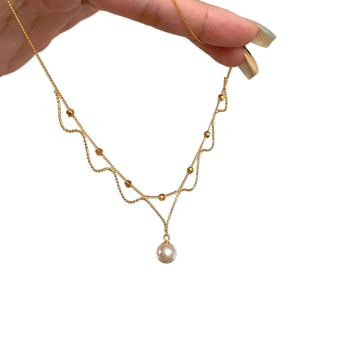 Elegante Silberne Perlen Spitzenhalskette Damen Sommer Luxus_voghion.com
