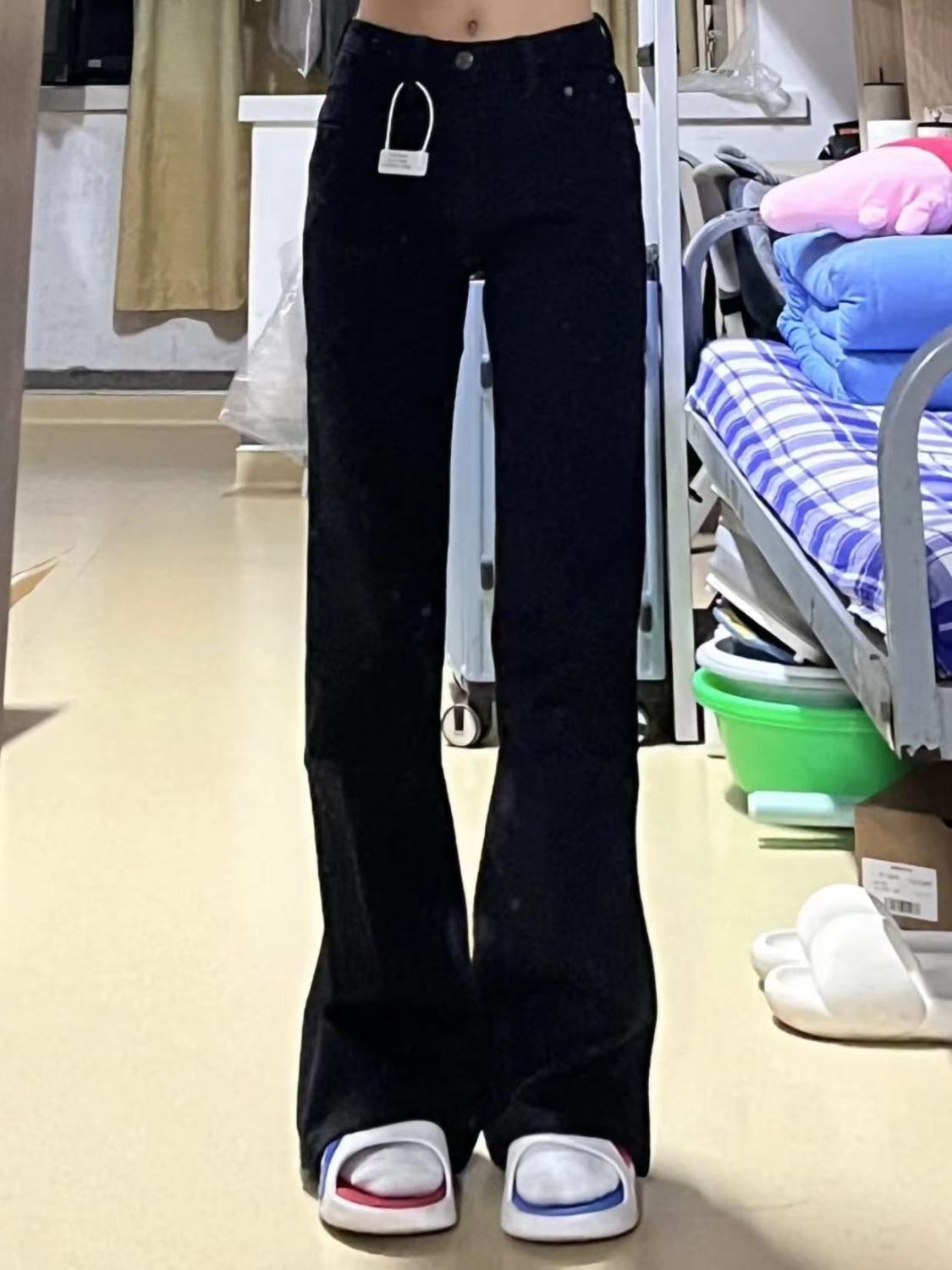小個子黑色復古微喇牛仔褲女秋冬高腰修身顯瘦微喇叭拖地褲ins潮