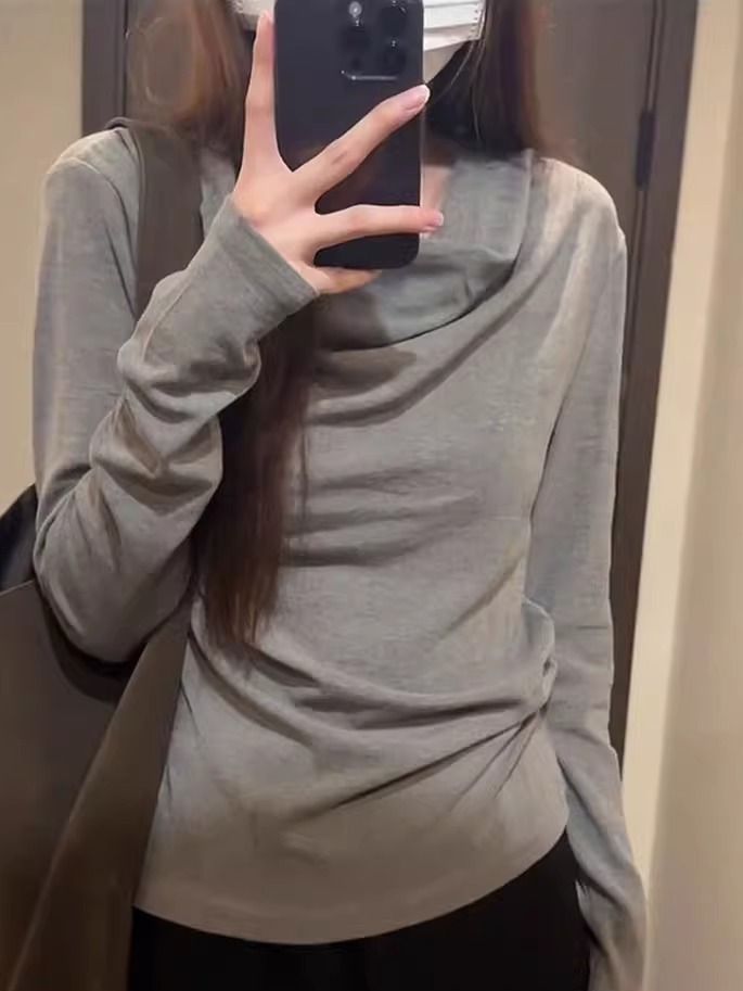 德絨打底衫女春秋冬高級感內搭加絨加厚修身顯瘦磨毛長袖t恤上衣
