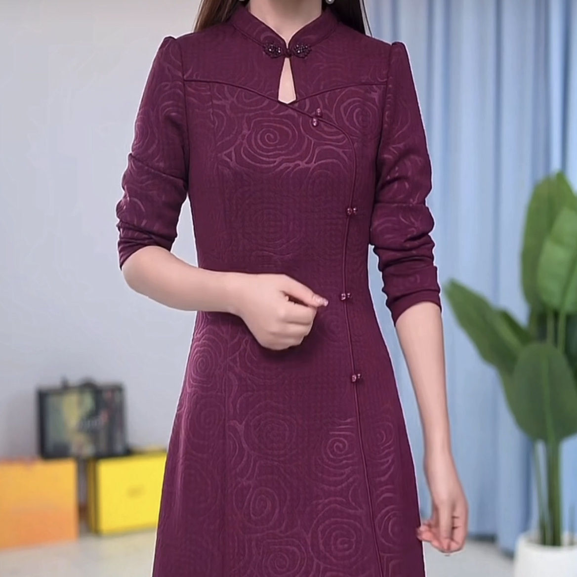 高檔竹棉纖維改良版旗袍連衣裙2023新款女裝秋冬洋氣媽媽遮肚裙子