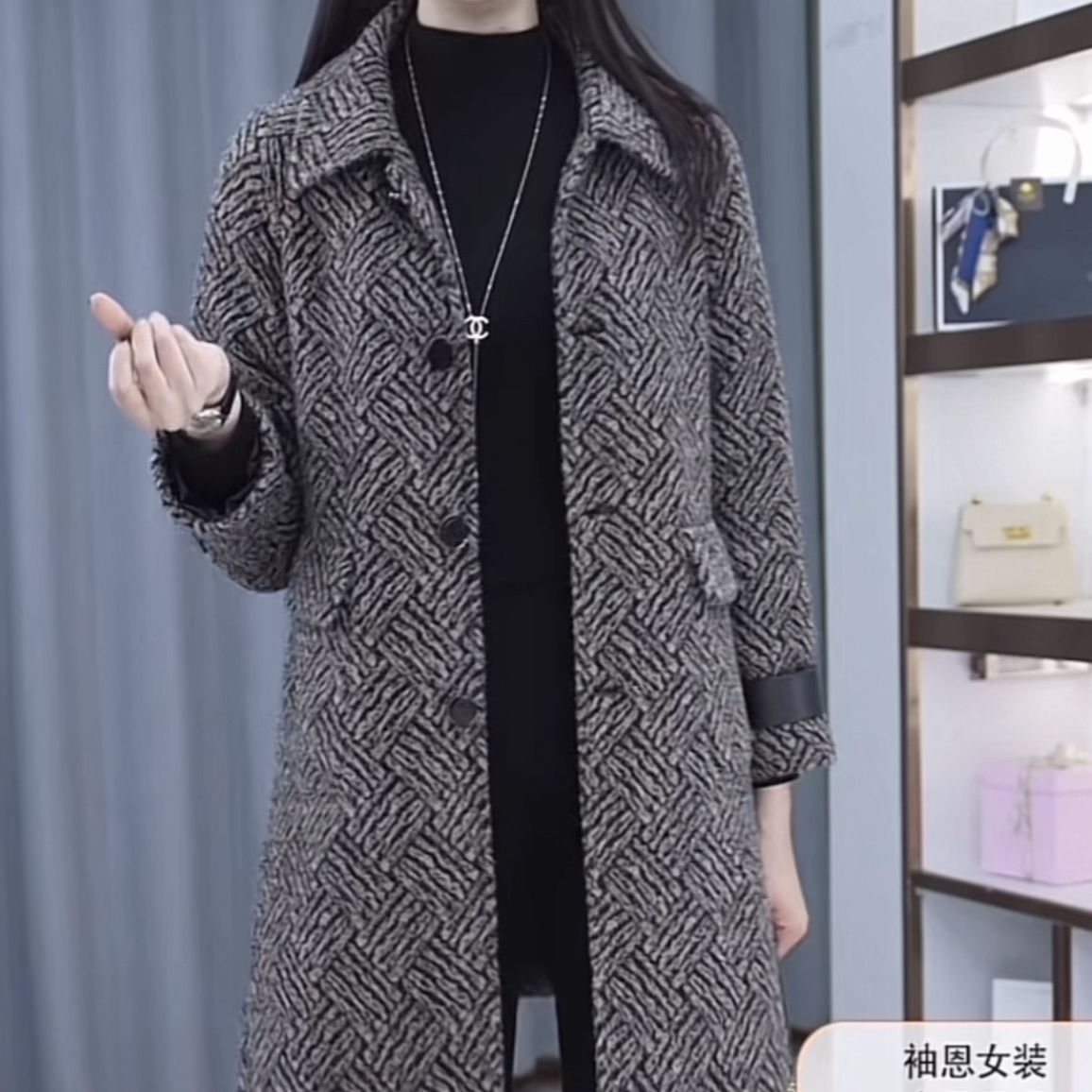 時尚夾棉加厚雪爾絨外套2023新款秋冬新款女裝時尚高檔中長款大衣